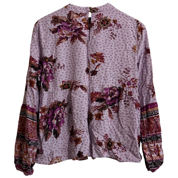 Maurices Womens Boho Mixed Floral Print Rayon Blouse Lavender Burgundy Medium - Picture 7 of 7